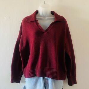 BURGUNDY COLLARED PULLOVER KNIT SWEATER